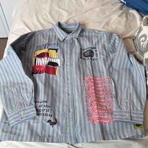 Scotch & Soda Blue Striped Shirt with Pink Graphic